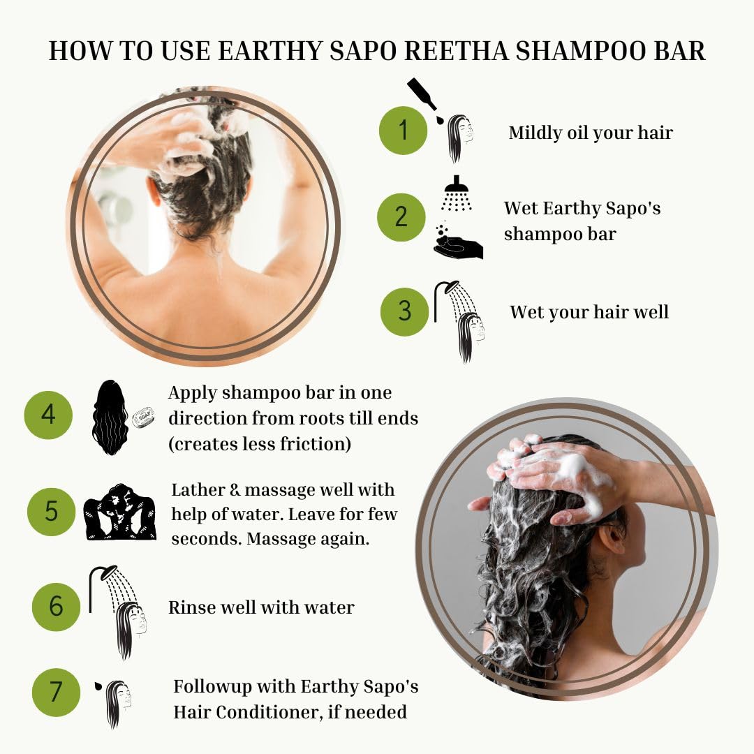 Earthy Sapo Reetha Shampoo Bar for Dry Hair (100g, Pack of 3) | Handmade Ayurvedic Hair Care | Vegan, Chemical-Free, Eco-Friendly | Reetha & Coconut Milk for Nourished Hair