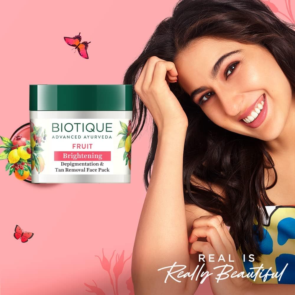 Biotique Bio Pistachio Ageless Nourishing and Revitalizing Face Pack for All Skin Types, 50g&Biotique Fruit Brightening Depigmentation & Tan Removal Face Pack For All Skin Types, 75gm