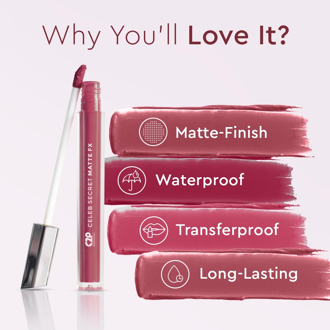 C2P Pro Liquid Lipstick Waterproof Matte Orange Lipsticks for Women | Long Lasting Smudge Proof | Infused with Argan Oil, Vitamin E | Cruelty Free, Vegan - Celeb Secret (Liquid Lipstick Kiara, 2 ml)