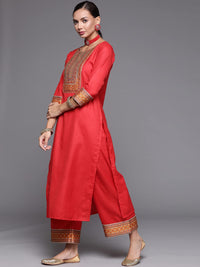 INDO ERA Women's  Solid Cotton Blend Straight Kurta Palazzo With Dupatta Set