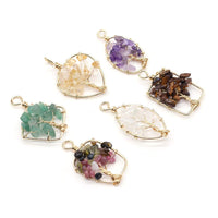 Zotoone Tree of Life Gemstone Pendant,Crystal Quartz Stone Pendant,Copper Wire Wrap Healing Chakra Gemstone Pendant Charms for DIY Necklace Jewelry Making Gifts (Random 6Pcs) Mix style