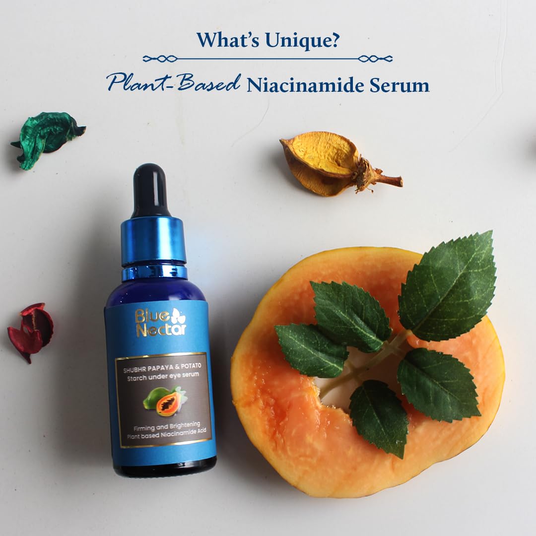 Blue Nectar Under Eye Serum with Plant Based Niacinamide from Potato Starch Papaya Dark Circles Serum with Advance Skin Firming Brightening Form (17 Herbs, 30ml)