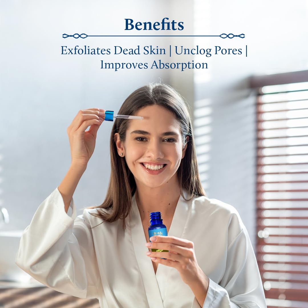 Blue Nectar AHA Exfoliator for Face with Plant Based Glycolic Acid from Sugarcane for Deep Exfoliation | AHA Peeling Solution Exfoliating Face Serum for Blackheads & Tan Removal |10 Min Facial Exfoliation (14 Herbs,30ml)