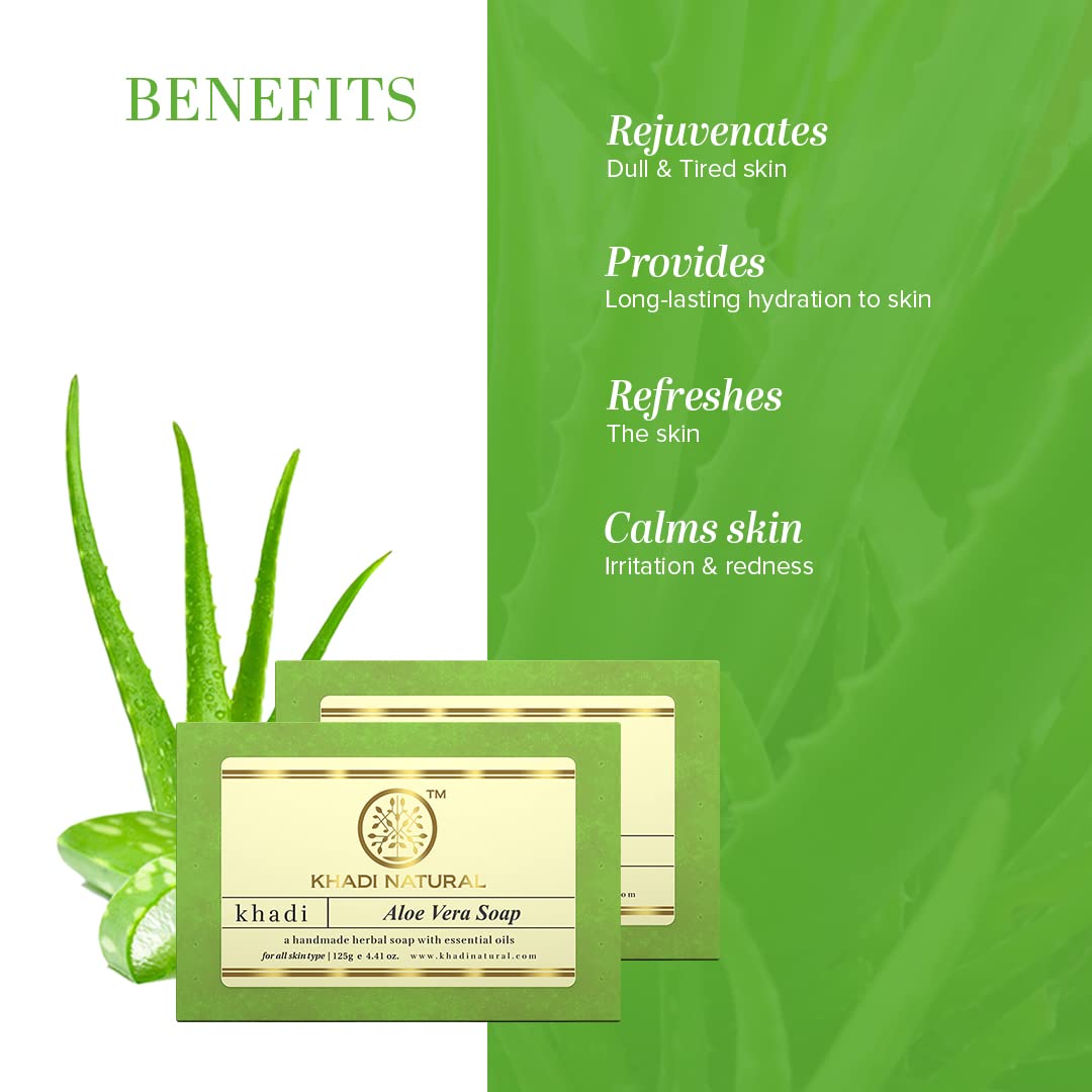 KHADI NATURAL Aloevera Handmade Soap, 125g|Herbal Bathing Soap for Healthy Skin | Natural Soap with Essential Oils | Soap with skin hydrating properties| Suitable for All Skin Types | Pack of 2