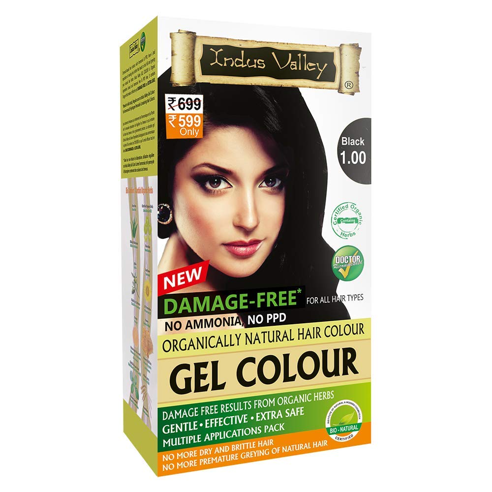 INDUS VALLEY Damage Free Natural Gel Hair Colour For Women|Ammonia & Ppd Free Organic Hair Colour With 100% Grey Coverage, Long Lasting Conditioning Hair Color|Black 1.0-Pack Of 3 (3X220 = 660 Ml)