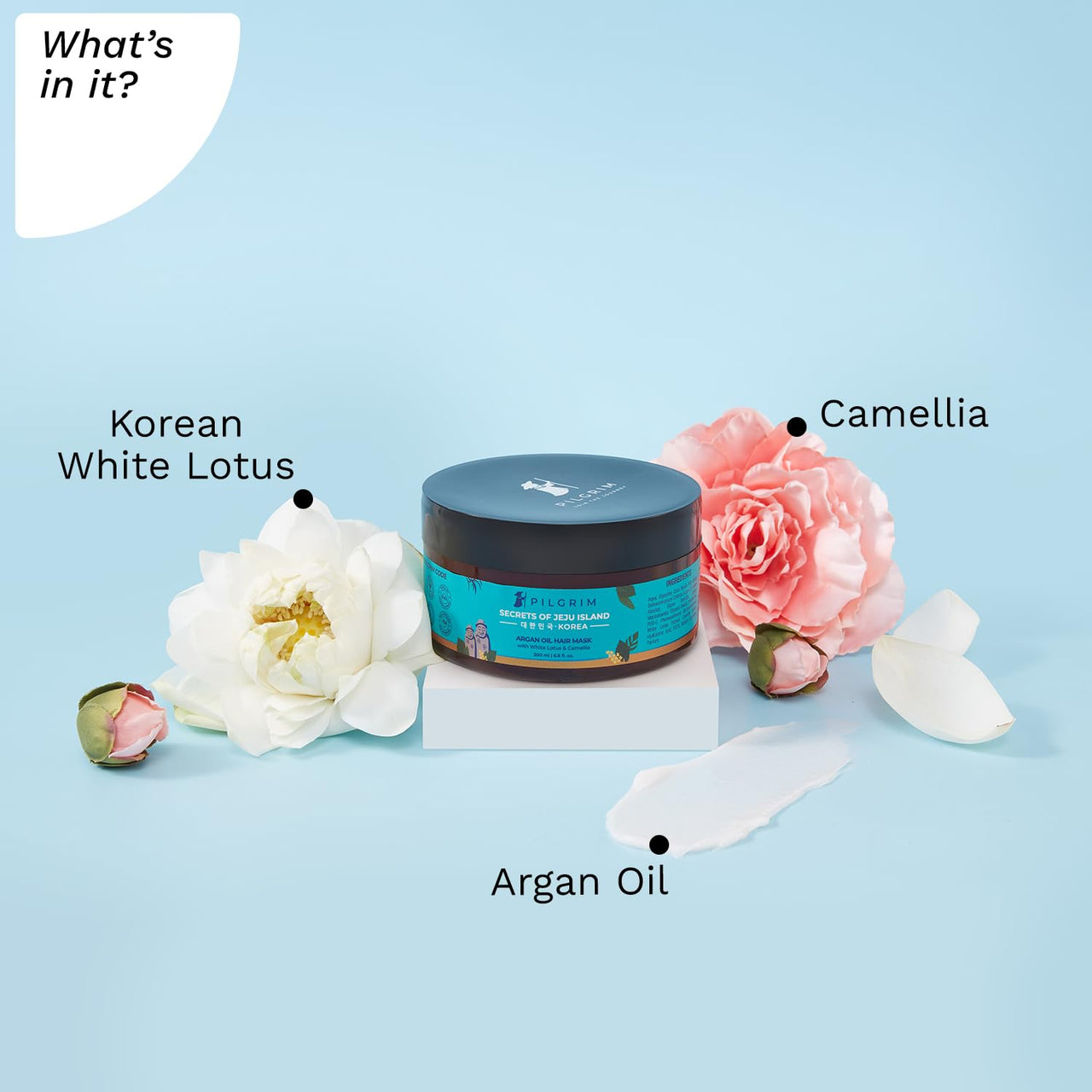 Pilgrim Korean Argan Oil Hair Mask For Dry & Frizzy Hair With White Lotus And Camellia | Hair Mask For Smoothening Hair, Deep Conditioning And Hair Fall Control | For Men & Women | 200Ml, 1 Count