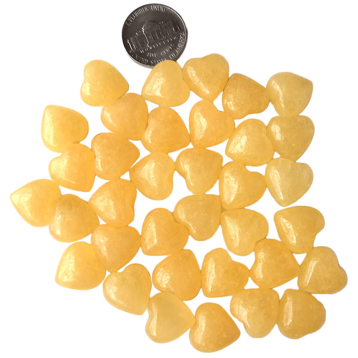 Loveliome 7 Pcs Mini Yellow Jade Heart Love Healing Palm Crystal Energy Stone(0.6 Inch) 0.6"*0.6"*0.4"