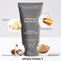 Mancode Polishing Rice Scrub for Oil Control, unclogs your pores help to Brighten Skin Face scrub 100gm