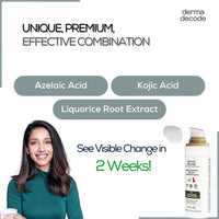 Derma Decode Azelaic Acid Brightening Serum for Glowing Skin - 10% Azelaic Acid, 1% Kojic Acid, Reduces Acne Marks, Dark Spots, Uneven Skin Tone, With Calming Aloe Vera & Cucumber, Fragrance-Free 30ml