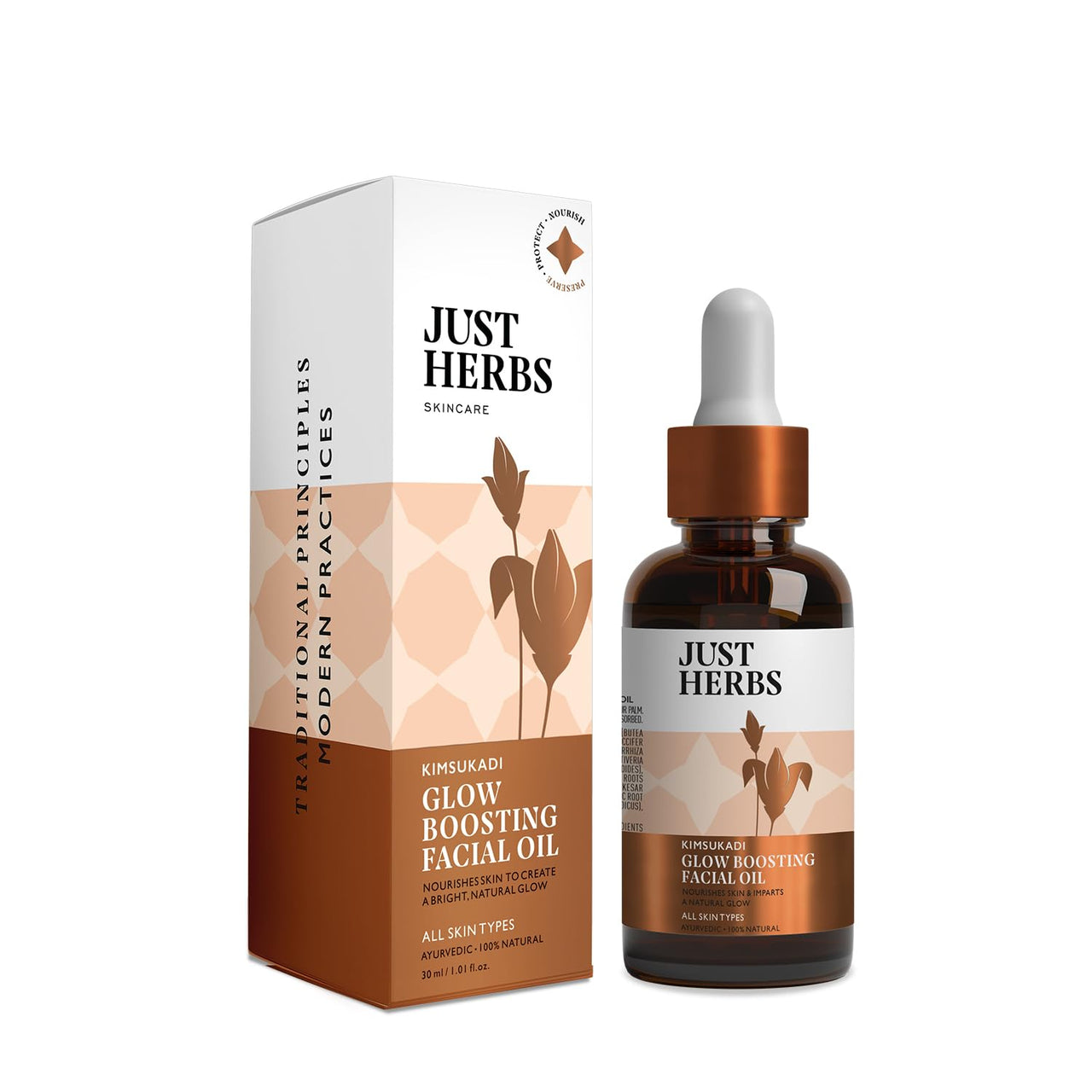 Just Herbs - Kimsukadi Facial Oil | Face Oil for Glowing Skin & Skin Whitening | Suitable for Both Dry & Oily Skin | Face Oil for Acne Prone Skin | Oil for Face Massage | Herbal and Organic Face Oil | 30 ml