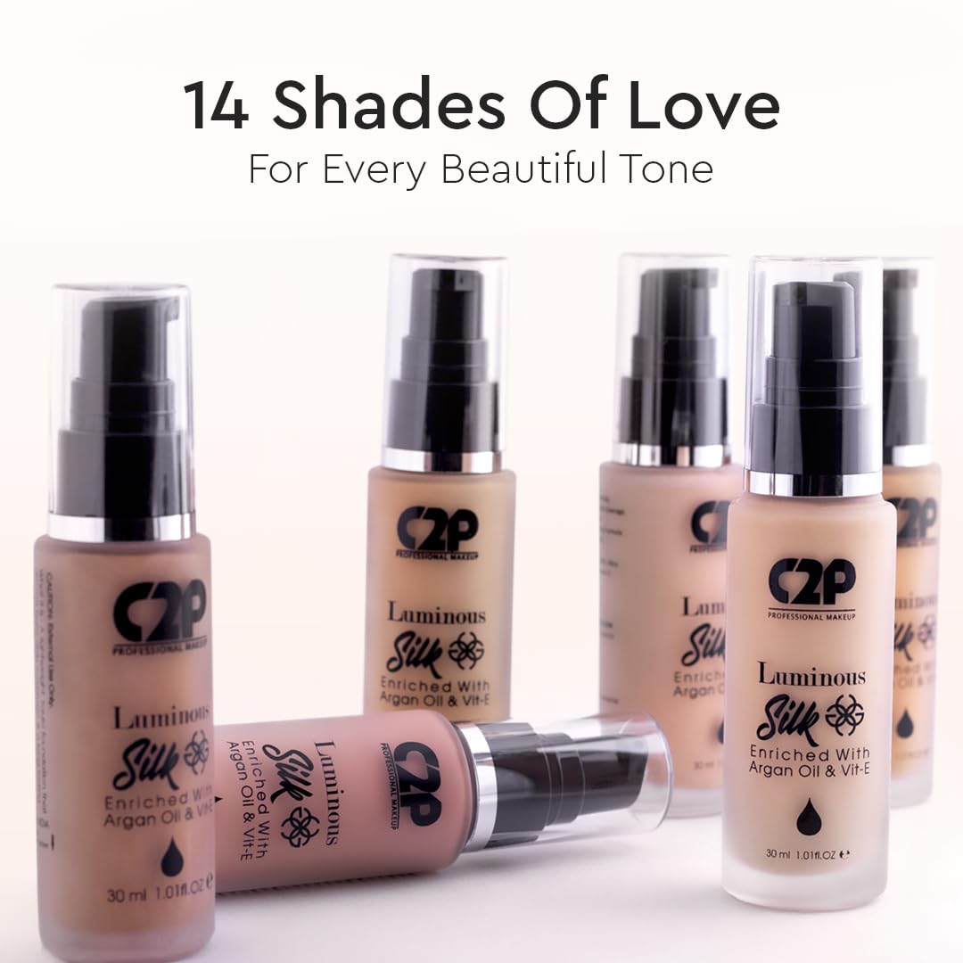 C2P Pro Luminous Silk Liquid Foundation For Women Face Makeup LIGHT 03, 30 ml | High Coverage For Dry Oily Combination Natural Glowing Skin | Waterproof Long Lasting | Argan Oil & Vitamin E