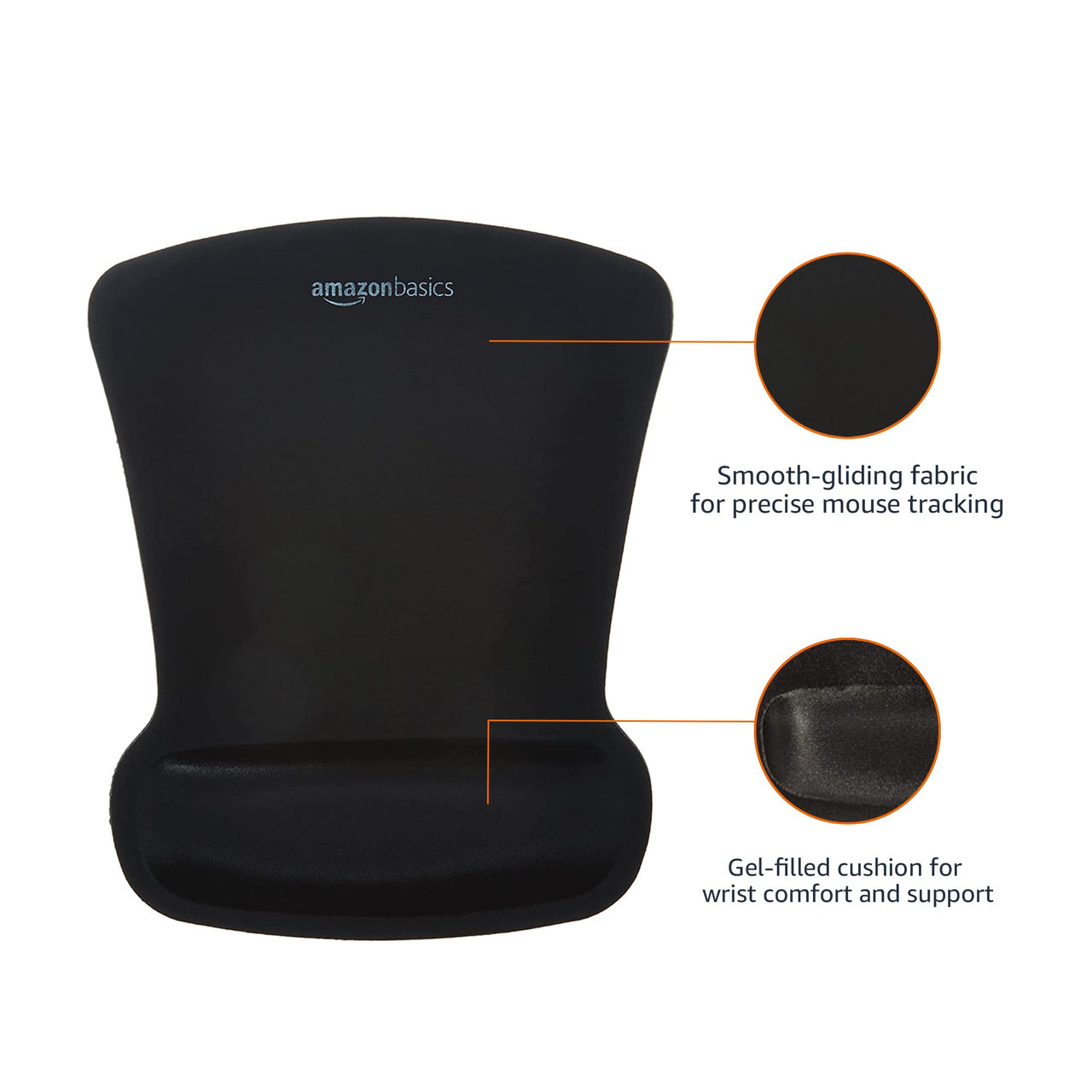 Basics Rectangular Gel Computer Mouse Pad with Wrist Support Rest, Small, Black Single
