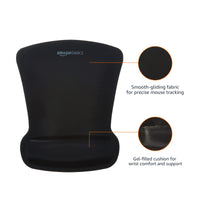 Basics Rectangular Gel Computer Mouse Pad with Wrist Support Rest, Small, Black Single