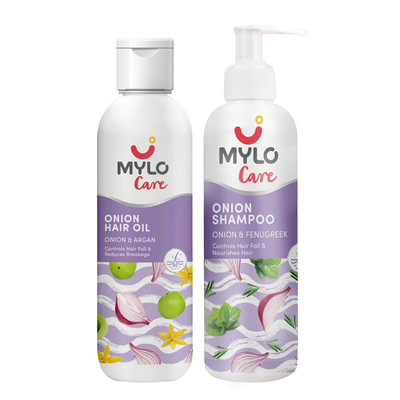 Mylo Care Anti Hair Fall Combo (Onion Oil & Onion Shampoo) 200 ml Each| Contains Bhringraj, Vitamin E, Argan Oil, Onion Seed Oil| Controls Hairfall & Nourishes Hair Roots