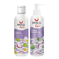 Mylo Care Anti Hair Fall Combo (Onion Oil & Onion Shampoo) 200 ml Each| Contains Bhringraj, Vitamin E, Argan Oil, Onion Seed Oil| Controls Hairfall & Nourishes Hair Roots
