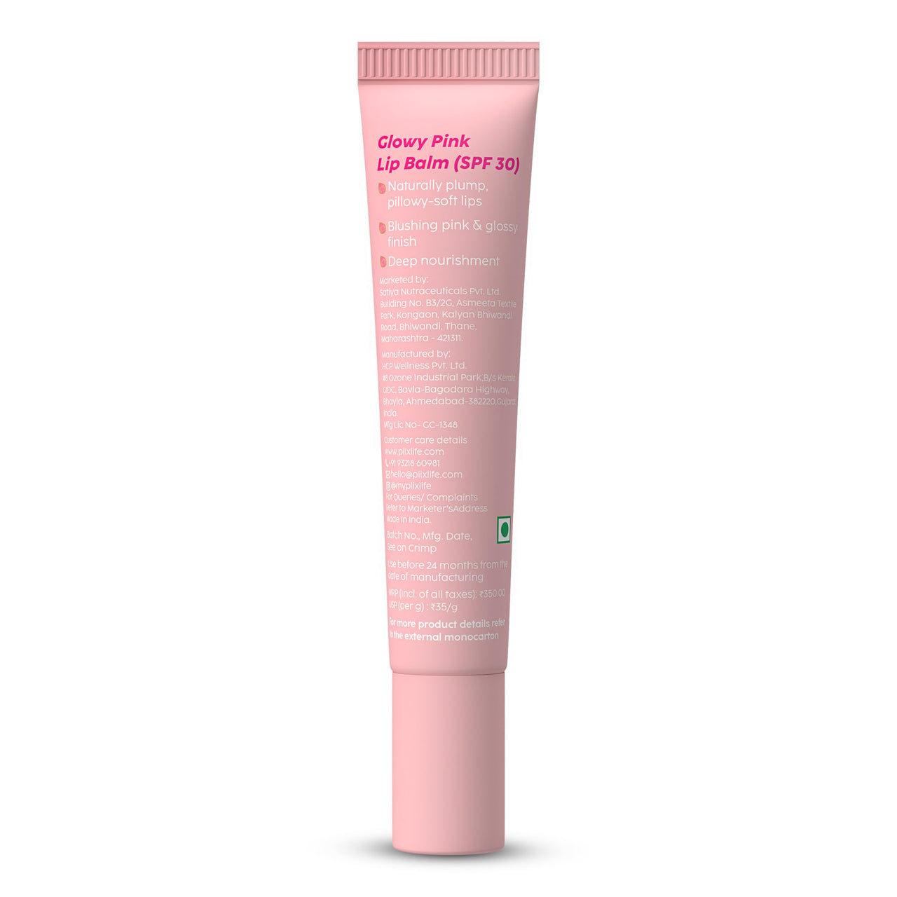 The Plant Fix Plix Guava Glowy Lip Tinted Balm for Smooth, Soft Lips | Shea Butter & Vitamin E for Buttery Soft Lips | For Glossy, Pink Lips | With SPF 30 PA+++ For Sun Protection |10g