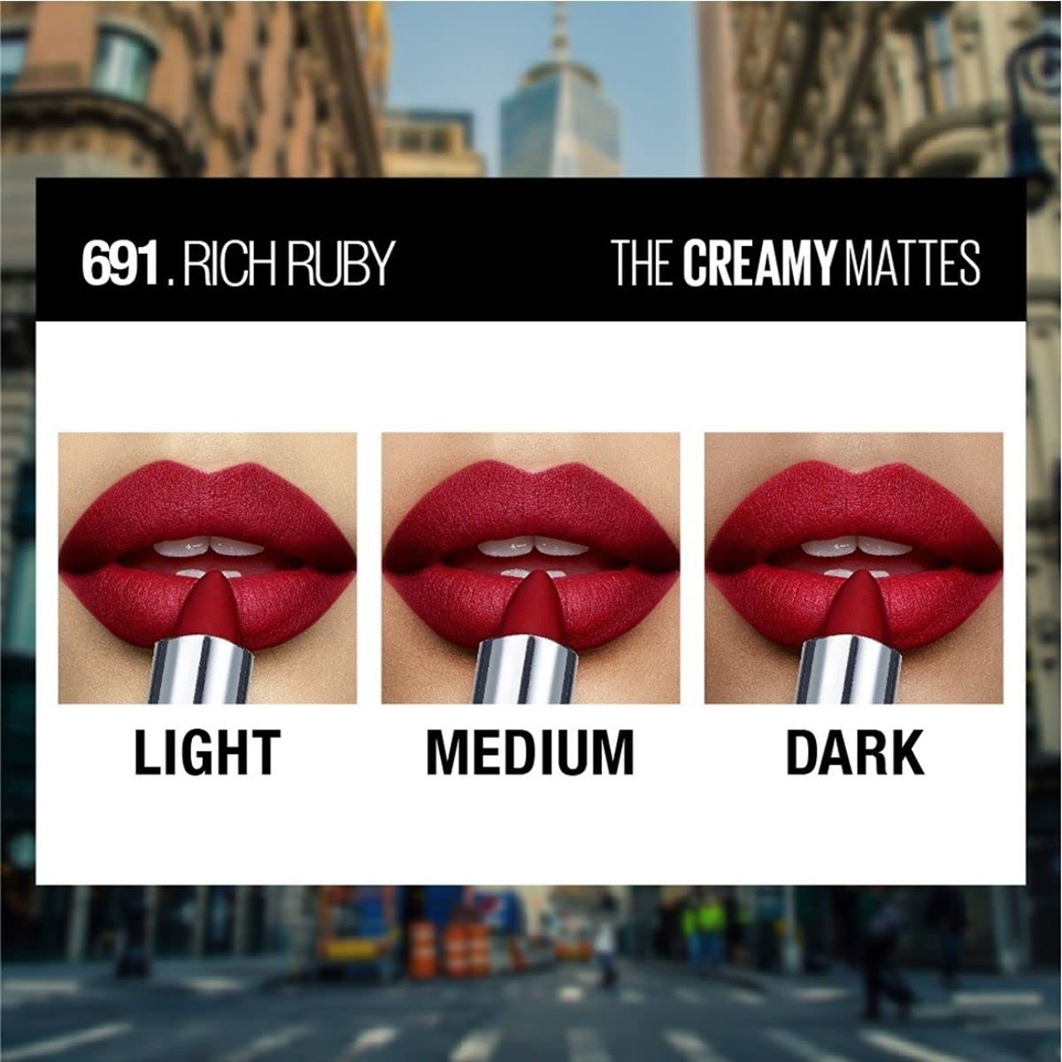 Maybelline New York Matte Lipstick, Intense Colour, Keeps Lips Moisturised, 691 Rich Ruby, Color Sensational Creamy Matte Lipstick, 3.9g