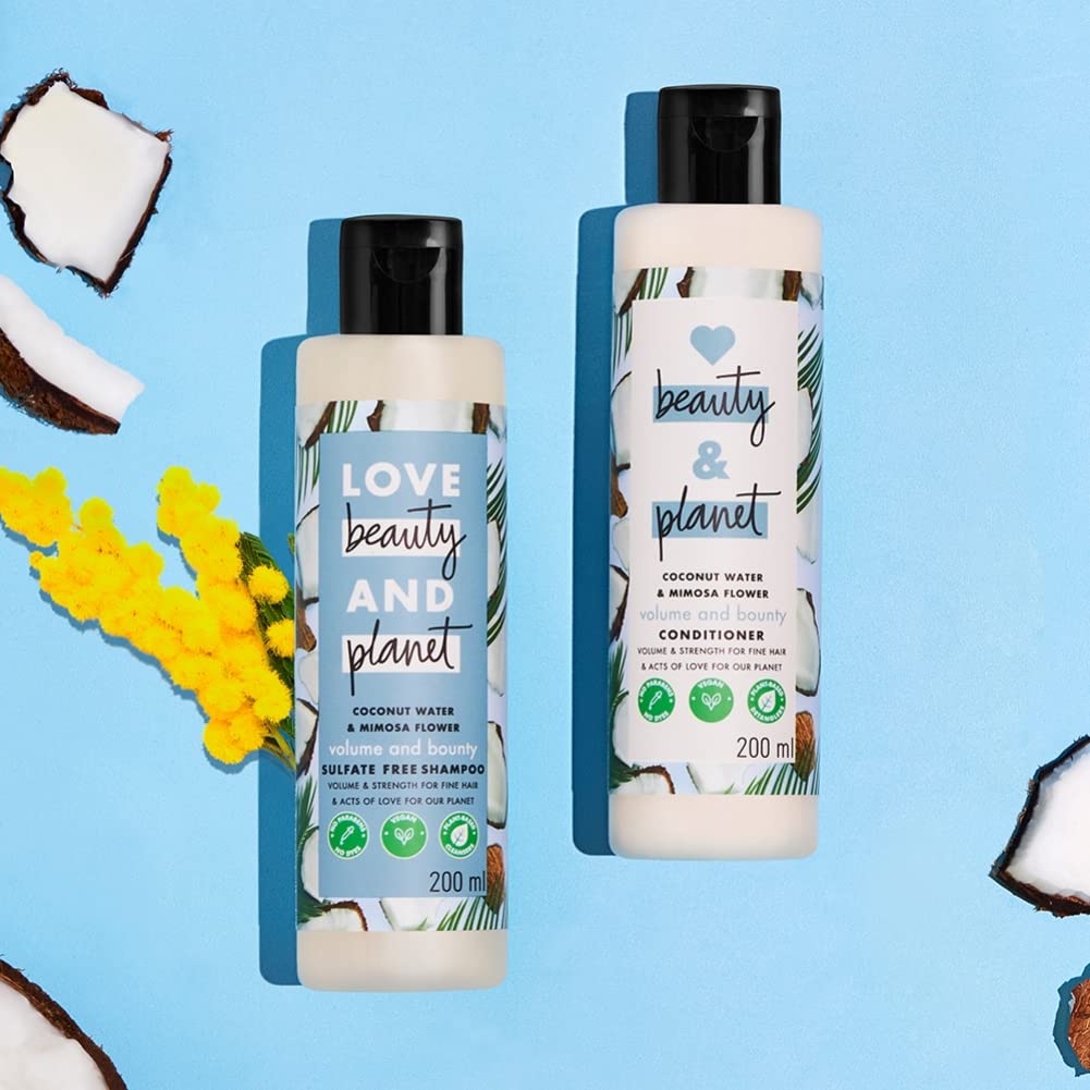 Love Beauty & Planet Coconut Water and Mimosa Flower Volume and Bounty Shampoo & Conditioner, No Parabens, No Dyes, 100% Organic Coconut Oil, 200ml