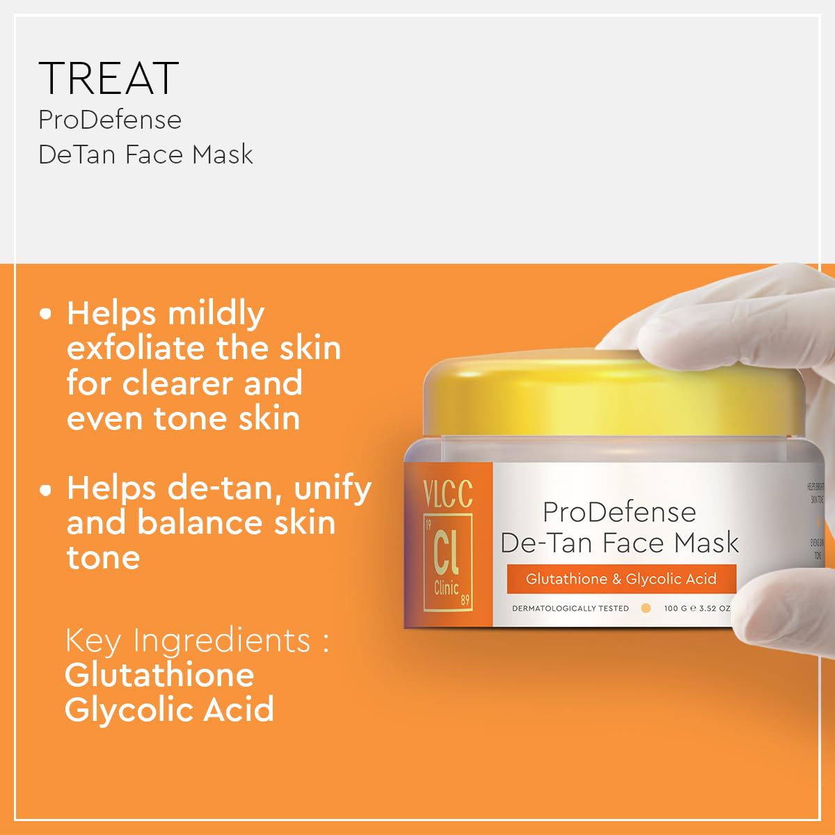 VLCC Clinic Instant De-Tan Face Wash & Mask Combo for Tan Removal | Skin Clarifying De-Tan Face Wash - 150ml with Glycolic Acid & Vitamin C + De-Tan Face Mask - 100g with Glutathione