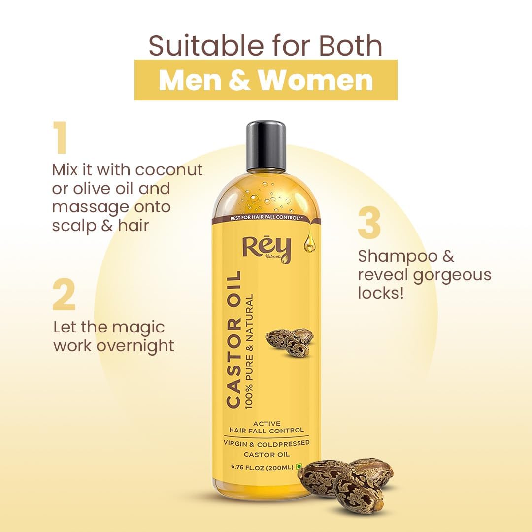 Rey Naturals Cold Pressed Castor Oil, 200ml