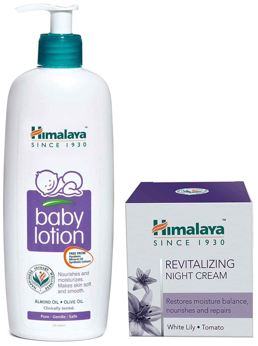 Himalaya Baby Body Lotion, For All Skin Types (400 ml) & Herbals Revitalizing Night Cream, 50g