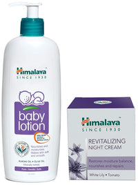 Himalaya Baby Body Lotion, For All Skin Types (400 ml) & Herbals Revitalizing Night Cream, 50g