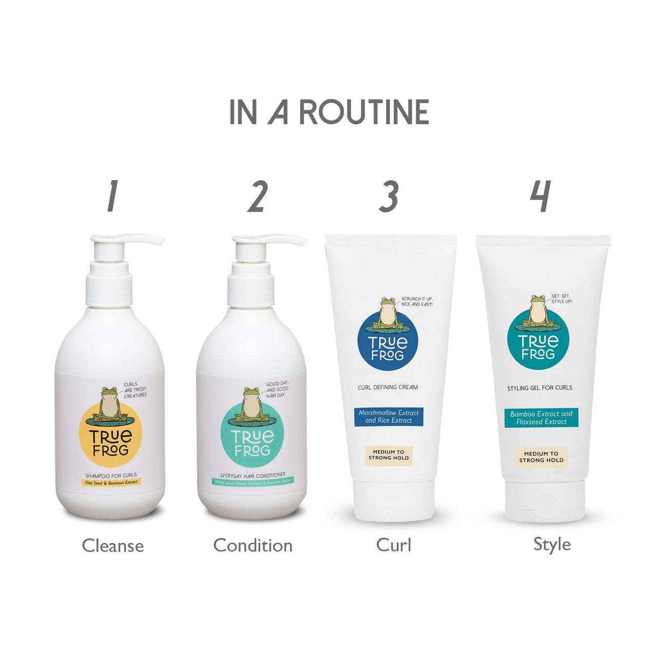 True Frog’s Ultra Defined Curls Bundle With Shampoo For Curls - 250 ml, Everyday Hair Conditioner - 250 ml, Curl Defining Cream - 150ml & Styling Gel for Curls - 150 ml - (Combo Pack of 4)