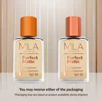 Mila Beauté Perfect Matte Long Wear Foundation | High Coverage, Light Weight & Water Resistant I Oil Free Formula With SPF 15 & Vitamin E | Smooth Matte Finish | Keeps Skin Hydrated | Shade - (4 Skin, 30ml)