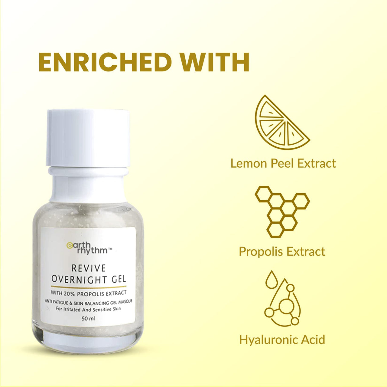 Earth Rhythm 20% Propolis Gel, For Irritated & Sensitive Skin - 50 ML | Detoxify Skin, Retain Skin Moisture, Protect Skin from Environmental Damage