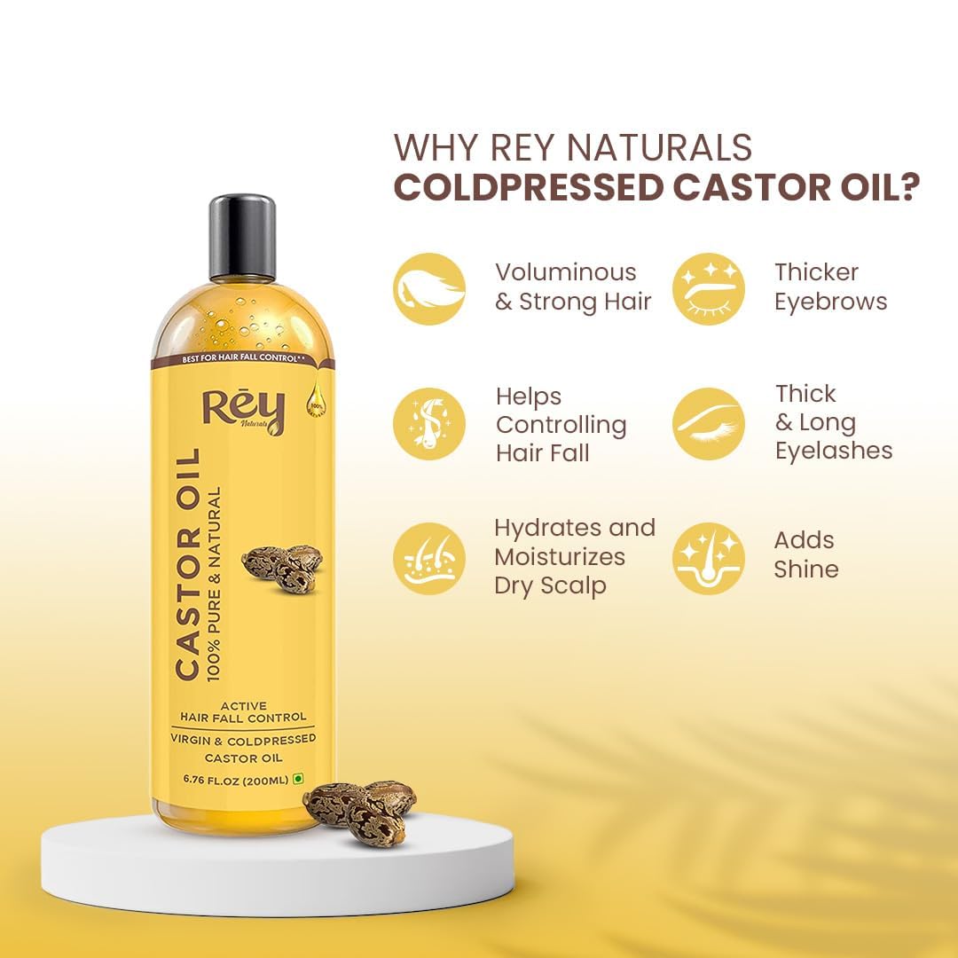 Rey Naturals Rosemary Essential Oil & Cold Pressed Castor Oil (Arandi Tel) | Rosemary Oil & Extra Virgin Hair Oil Combo For Hair Growth & Scalp | Hair Oil For Men & Women - (200ml+15ml)