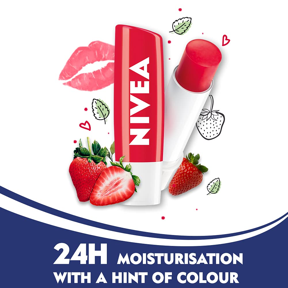 NIVEA Lip Balm, Fruity Strawberry Shine & NIVEA Lip Balm, Fruity Watermelon Shine,4.8 g (Pack of 2)