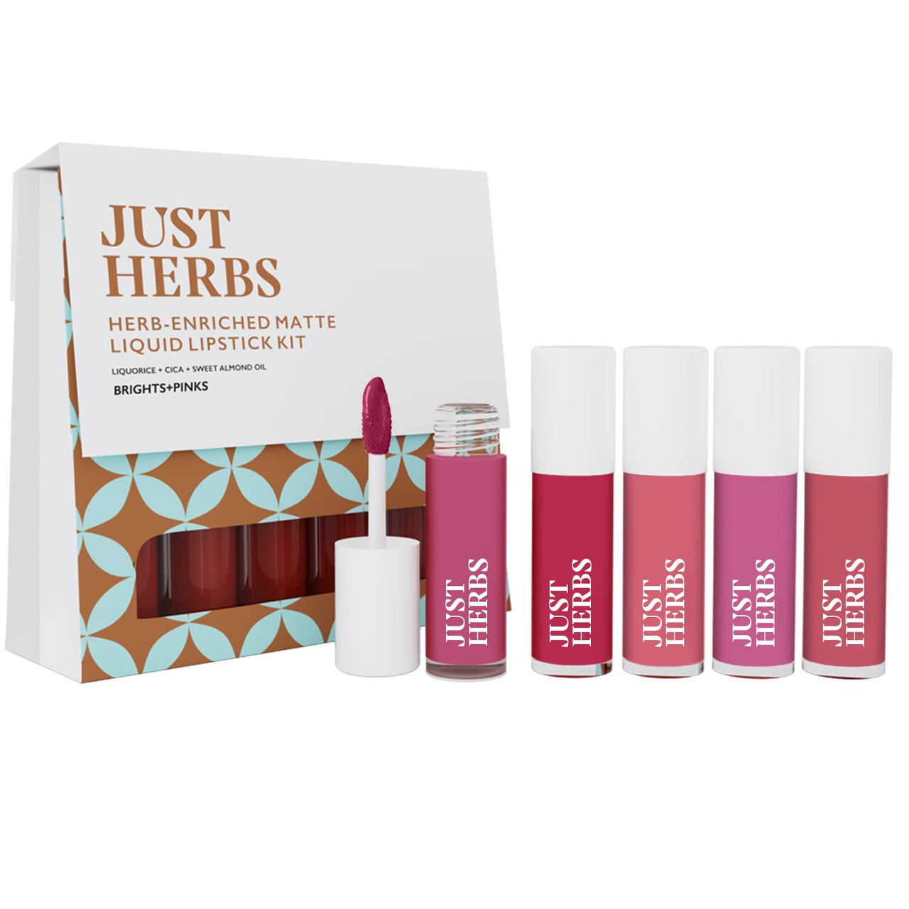 Just Herbs Ayurvedic Liquid Lipstick Kit Set of 5 with Hydrating & Lightweight Lip Colours (Brights & Pinks) & Just Herbs Ayurvedic Creamy Matte Lipstick Set38gm (Pack of 16)