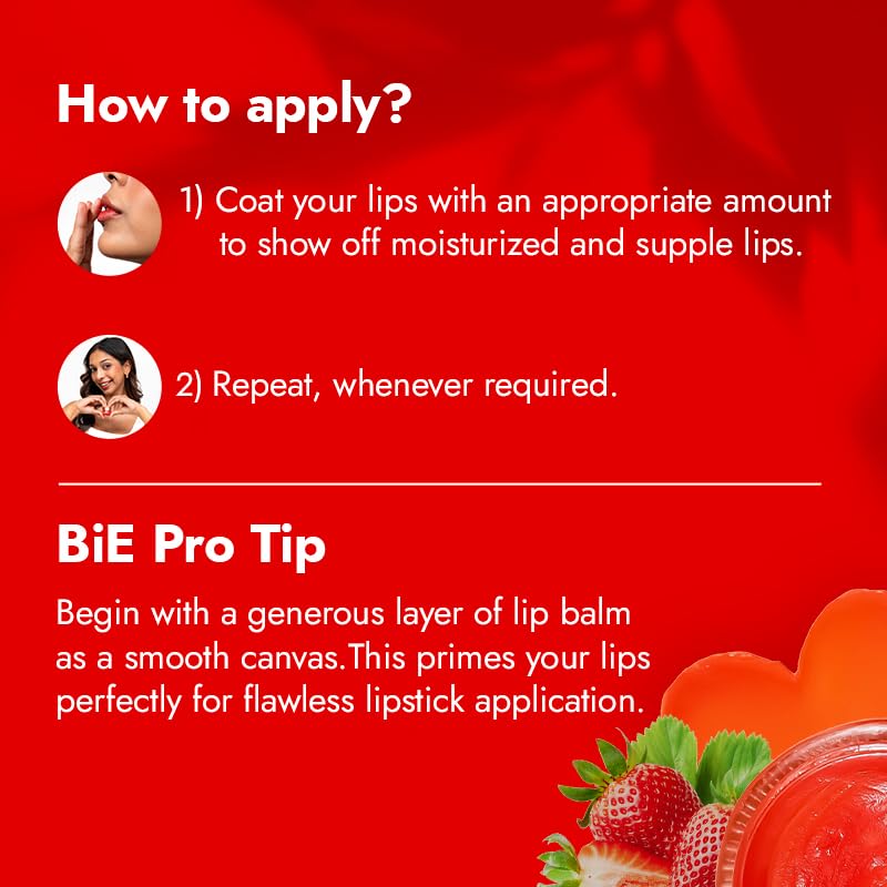 BiE Berry Pop Hydrating Lip Balm with Vitamin E, Jojoba Oil & Squalane | Smoothens, Plumps & Depigments | Tinted Strawberry Lip balm | 5g
