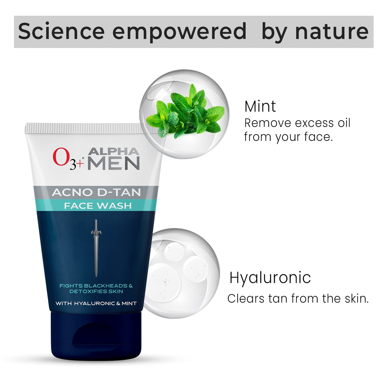 O3+ ALPHA MEN Energy White Charcoal Face Sheet Mask 30g with Charcoal & Hydrating Hyaluronic to Purify & Brighten Skin & O3+ ALPHA MEN Acno D-TAN Face Wash with Hyaluronic & Mint, 50ml Combo