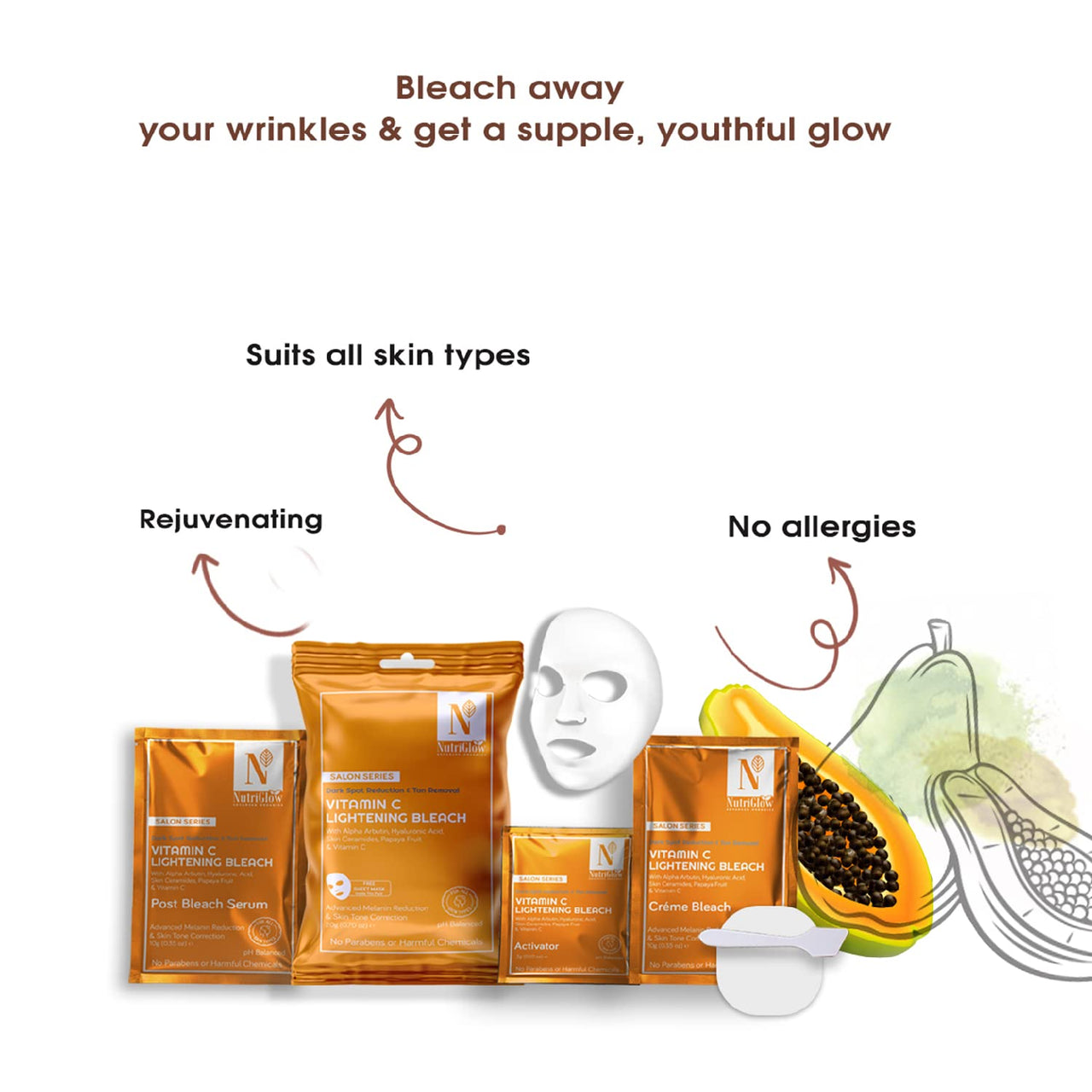 NutriGlow Advanced Organics Vitamin C Bleach, Radiance Boosting & Skin Brightening Cream, With Natural Extracts, For Men & Women, All Skin Types, Face & Body Use, 20g