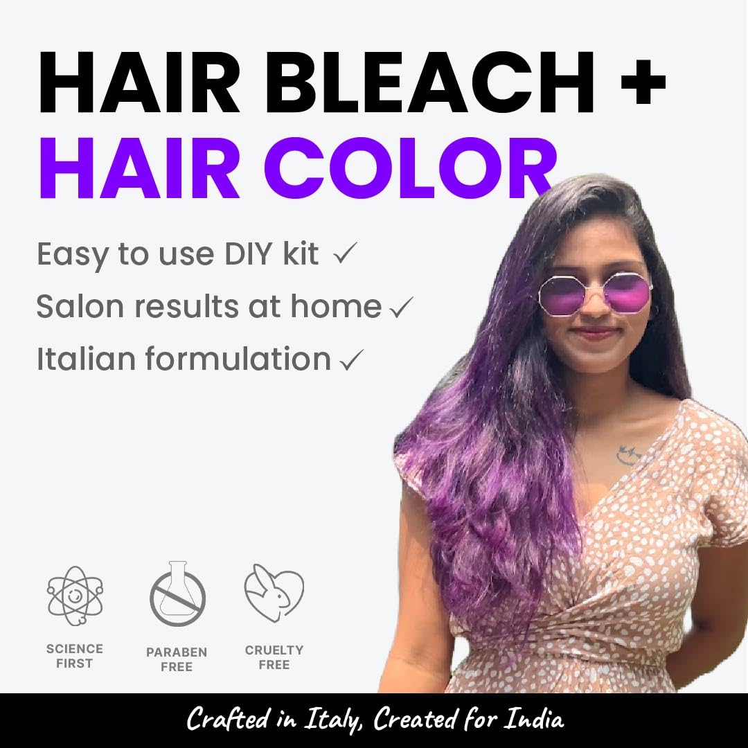 2.Oh! Italian- Violet Hair Color DIY Kit | Semi Permanent Hair Color + Hair Bleach for Hair Color | Hair Highlights for Women & Men | Hair Bleach with Plex & Argan oil| Lightening Kit