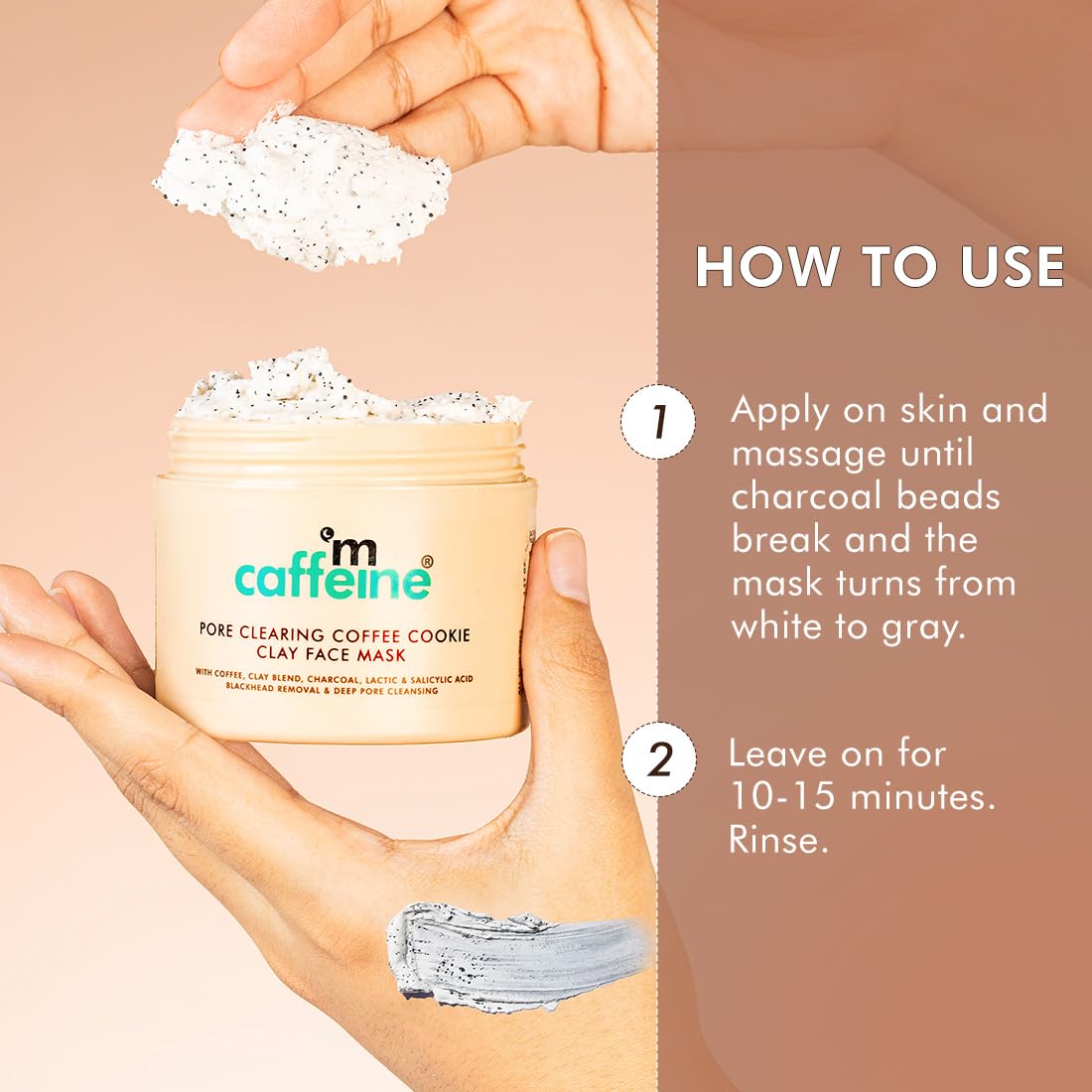 mCaffeine Pore Cleanse Coffee Cookie Detan Face Mask | 9% AHA BHA, 3% Charcoal Beads, Coffee Clay Mask | Reduces Blackheads | 10 mins Charcoal Face Pack | Detan Pack for All Skin Types - 100g