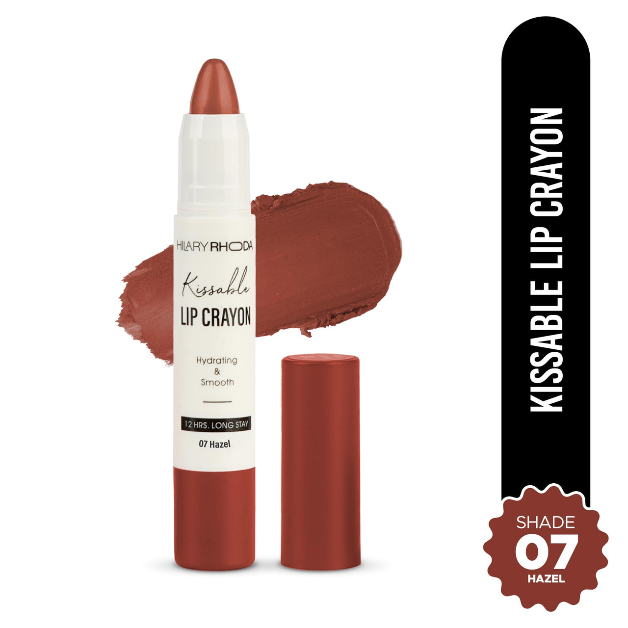 Hilary Rhoda Kissable Lip Crayon |12-Hour Stay | Highly Pigmented Matte Finish | Smudge-Proof & Transfer proof Lipstick | Retractable Lip Crayon | 3.5g - (Hazel | Shade 07)