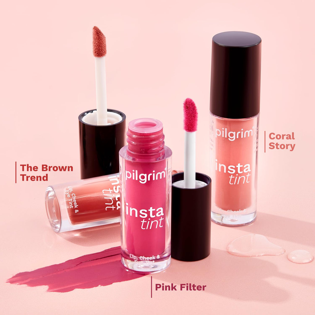 Pilgrim 3 In 1 Lip, Cheek And Eye Tint Cream With Goodness Of Spanish Squalane, Almond Oil, Avocado Oil And Macadamia Nut Oil | Long Lasting Nourisht | Blends Easily 2.5Gm (Coral Story - 02)