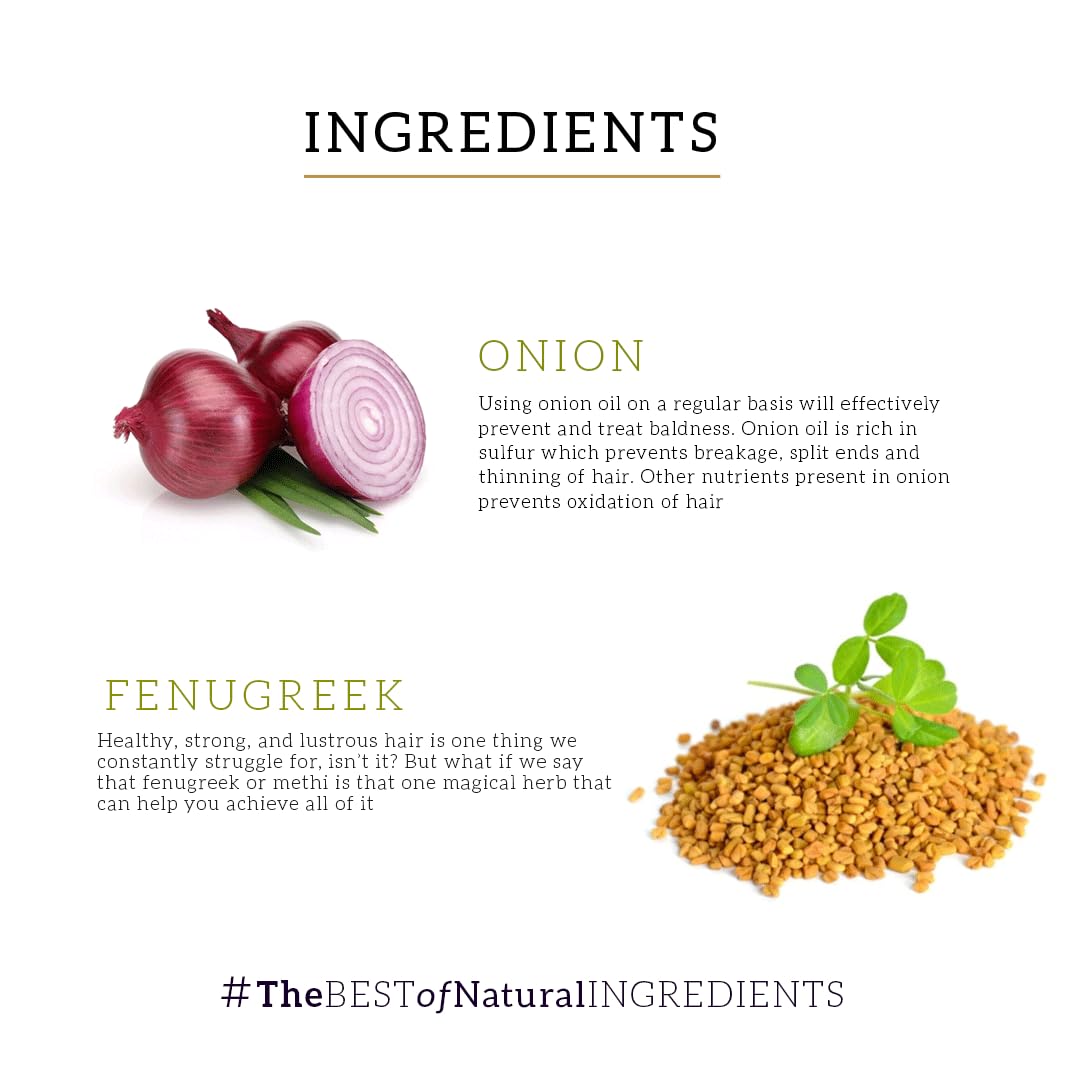 Khadi Natural Onion and Fenugreek Hair Oil: Enriched Blend for Strengthening Follicles. Achieve Thicker, Stronger, and Frizz-Free Hair. Paraben-Free Formula - 30 ml