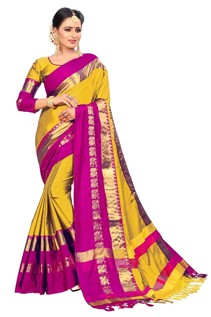 PAREVDEE Women's  Dobby Cotton Saree With Blouse Piece