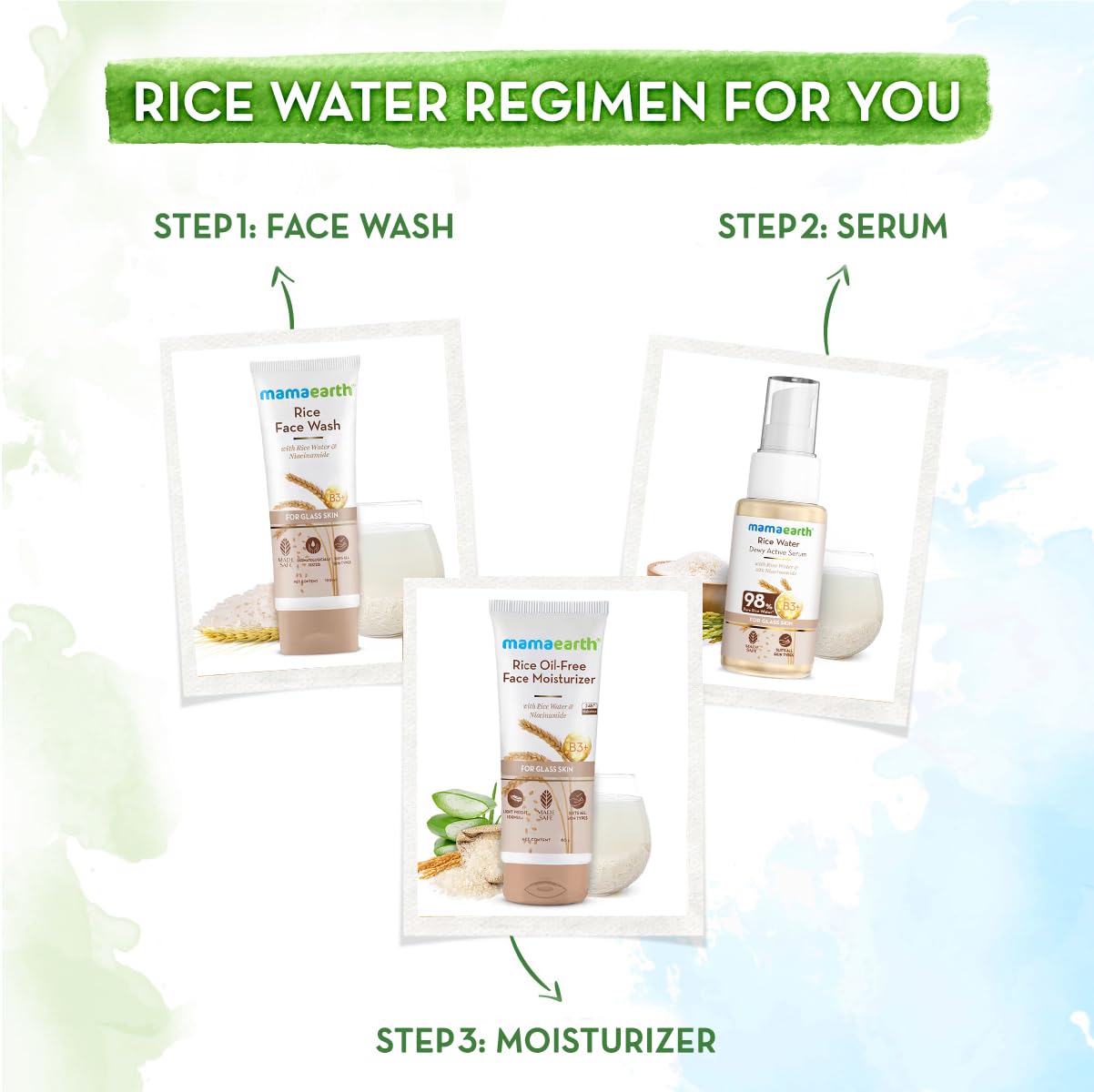 Mamaearth Rice Water Dewy Active Serum with 10% Niacinamide, Rice Water & Hyaluronic Acid - 50 ml For Glass Skin | Gives Dewy Finish |Brightens Skin|Suits All Skin Types