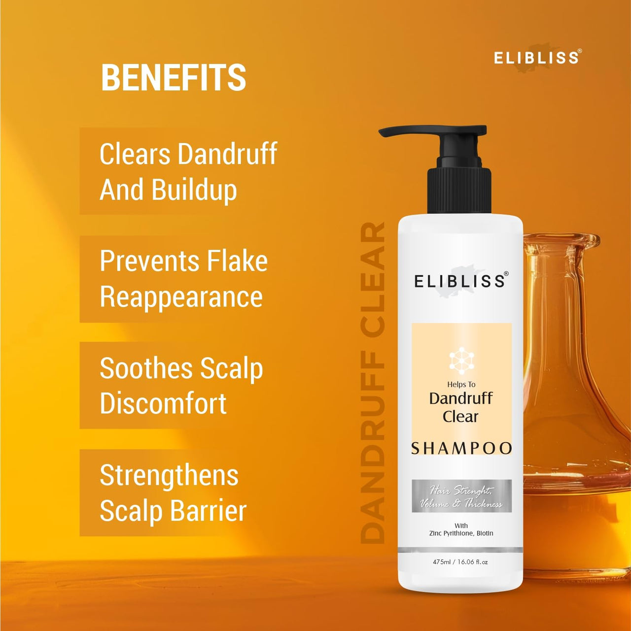 Elibliss Dandruff Clear Shampoo with Biotin Keratin Collagen 475ml | Silk and Soft Keratin Hair Mask with Argan Oil Hydrolyzed Protein Combo 200g