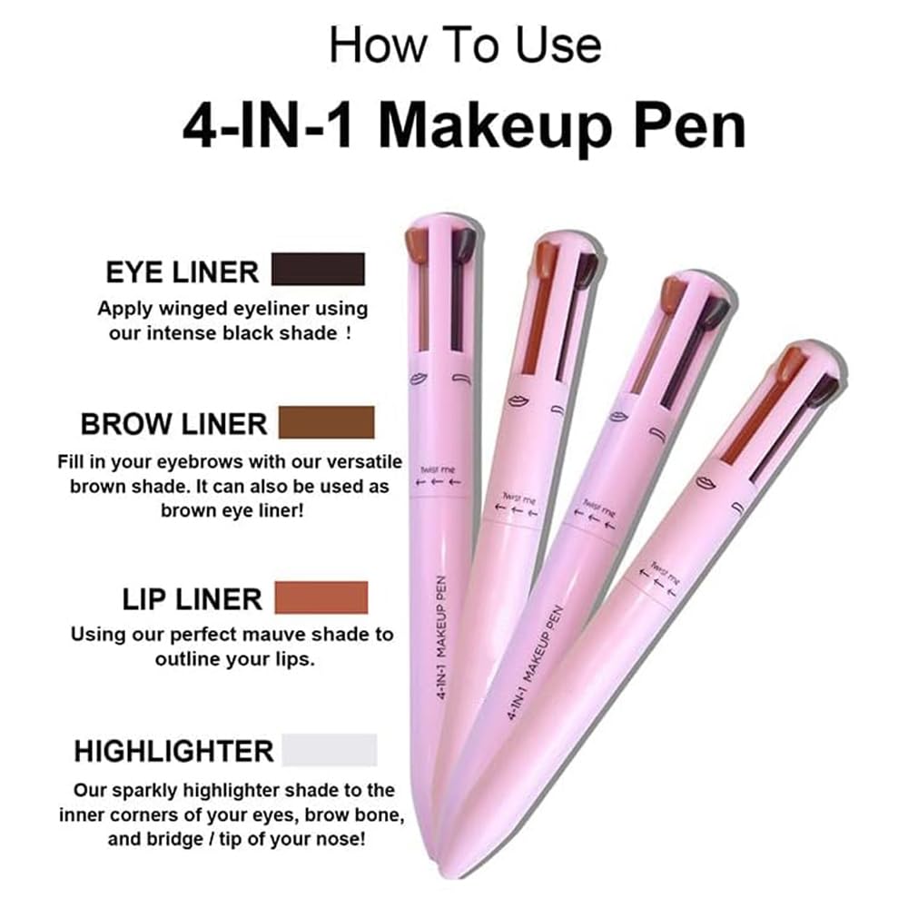 EBIZ HIVE 4in1 Makeup Pen Eye Liner Lip Liner Highlighter Eyebrow Liner All in One Makeup Pencil Waterproof Lip Color Magic Color Changing Lipstick Makeup Beauty Tool For Women For Travel.