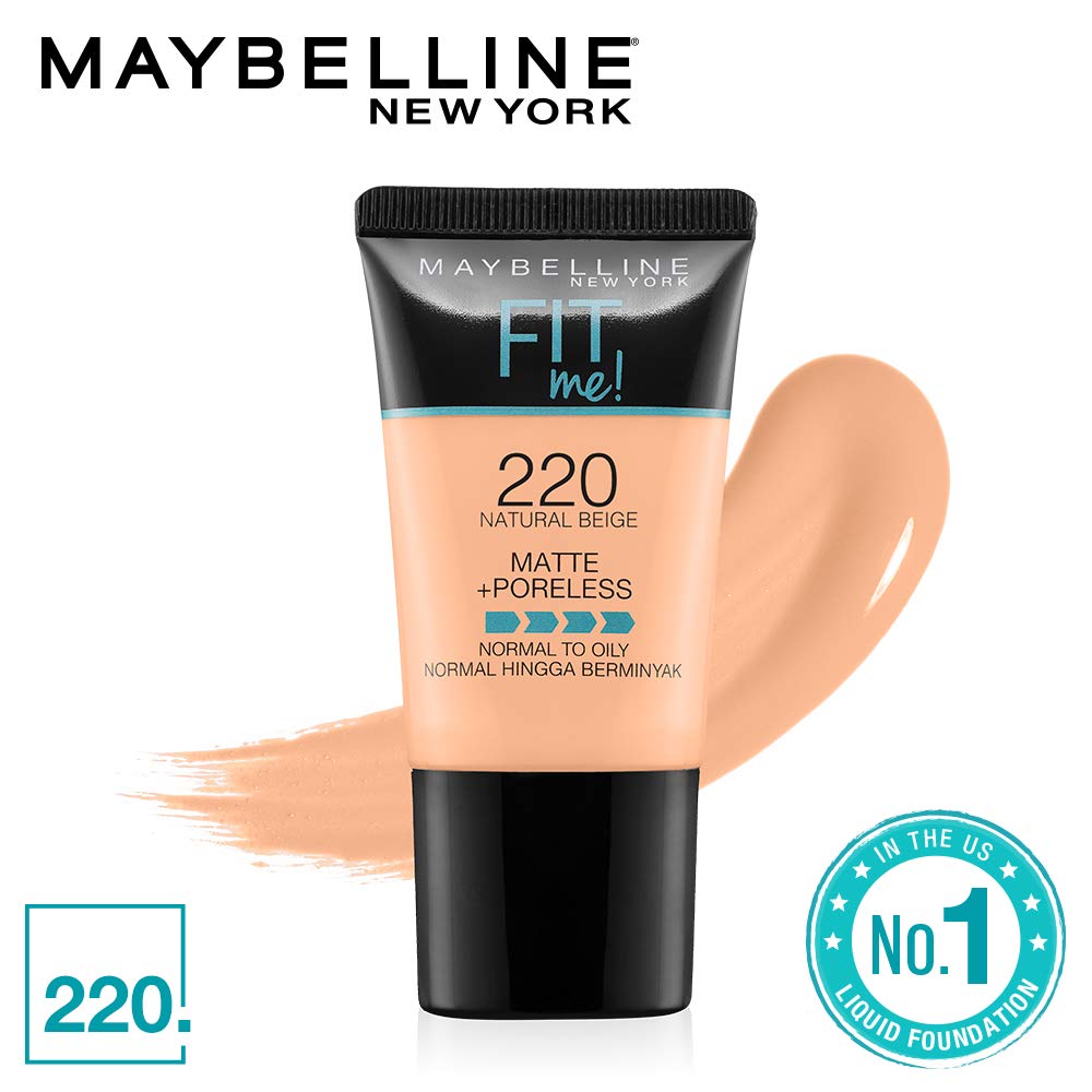 Maybelline New York Fit Me Matte Poreless Light Coverage Powder,220 Natural Beige,8.5G And New York Fit Me Matte+Poreless Liquid Foundation For Oily Skin Tube,220 Natural Beige,18Ml,Pack Of 1