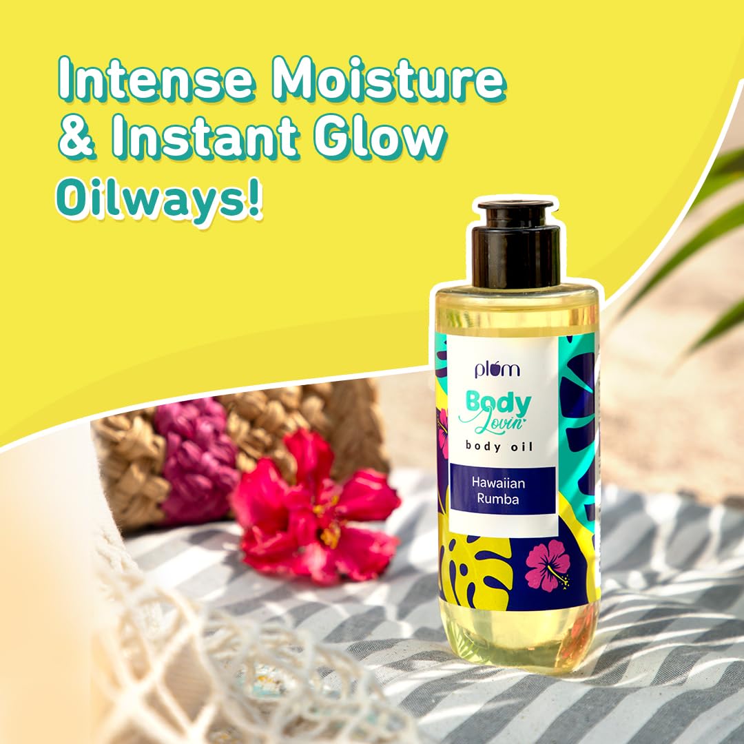 Plum BodyLovin' Hawaiian Rumba Body Oil | Intense Moisture & Instant Glow | Long Lasting Fresh Beachy Fragrance | Non-Greasy & Lightweight | Soft & Nourished Skin | For Dry To Very Dry Skin - 200ml