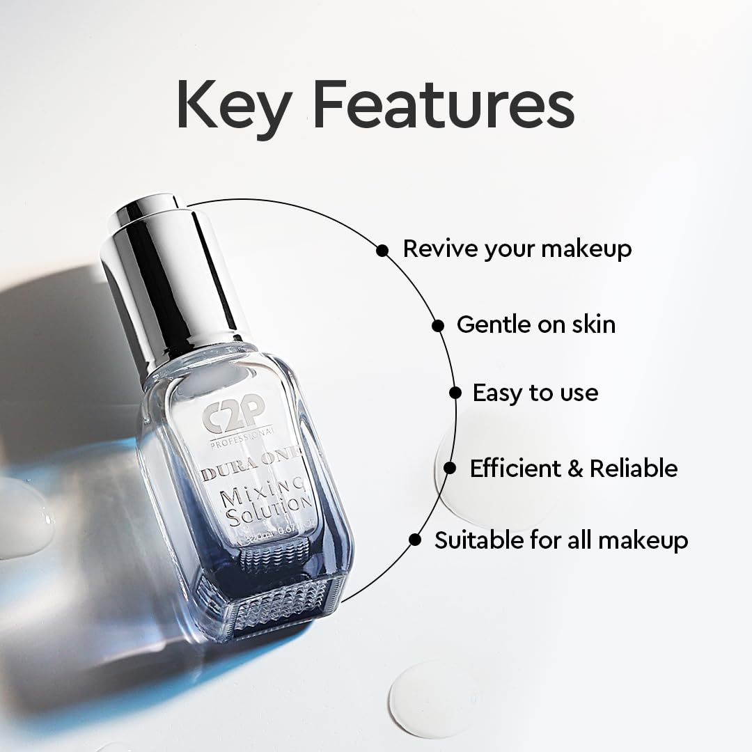 C2P Pro Duraone Makeup Fixer Mixing Liquid Solution 20ml | Fix Broken Makeup & Revive Dried Eyeliner, Mascara, Foundation & Concealer | Restore & Extend Life of Old Makeup Products