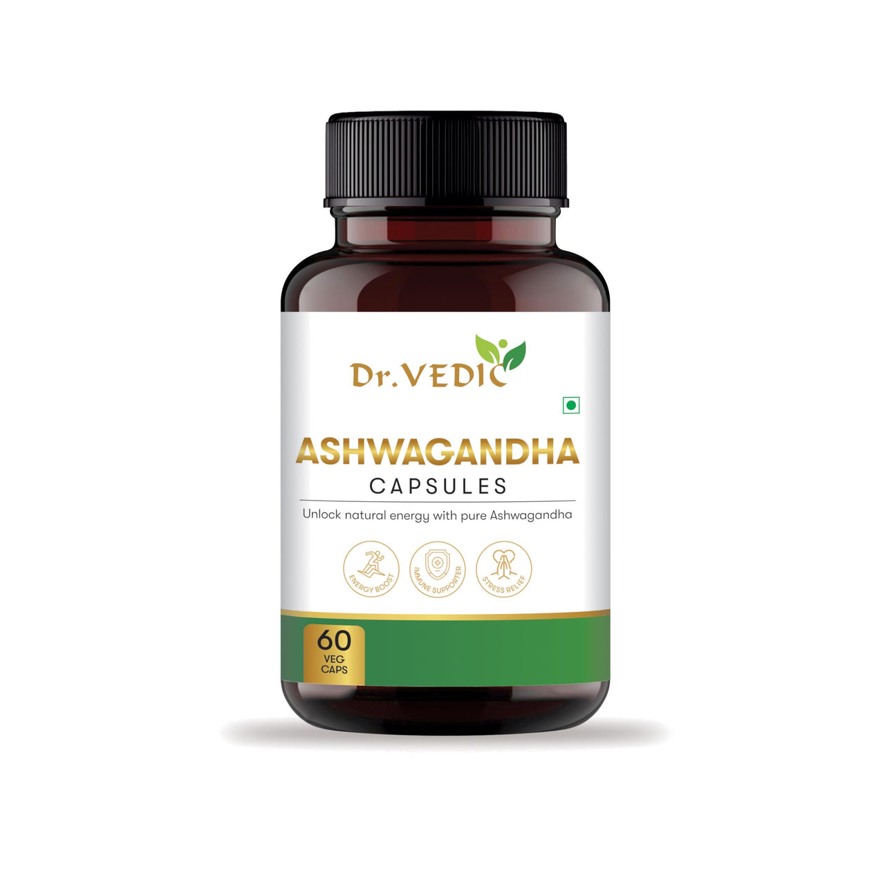 Dr Vedic Ashwagandha Capsules - 100% Pure Ashwagandha Extract for Stress Relief, Energy Boost, Improved Sleep & Immune Support (60 Capsules)