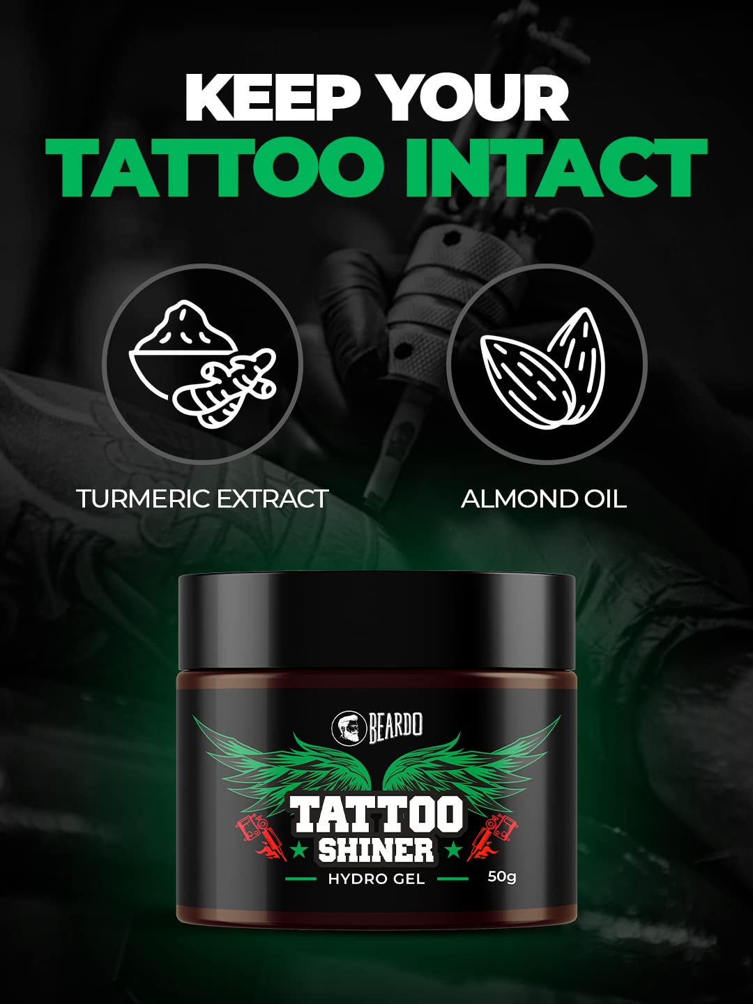 Beardo Tattoo Shiner Hydro Gel, 50g (Pack of 2) | Heals & Maintains Tattoo Ink | Tattoo Shiner for Men | Brighten & Shine Tatoo for Men