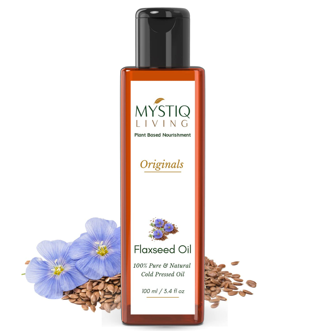 Mystiq Living Flaxseed Oil with Omega - 3 for Healthy Hair, Skin & Body | Cold Pressed, 100% Pure & Natural - 100 ML